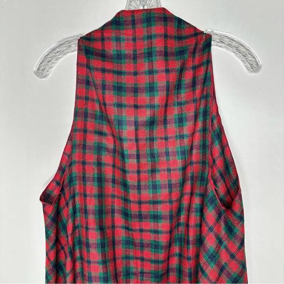 Stylish Red & Green Plaid Open Cardigan Vest - Picture 7 of 9